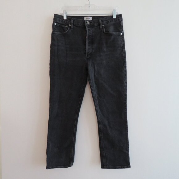 AGOLDE Riley High Rise Straight Crop (Stretch) Jeans in Panoramic Black Size 31 - Picture 3 of 14